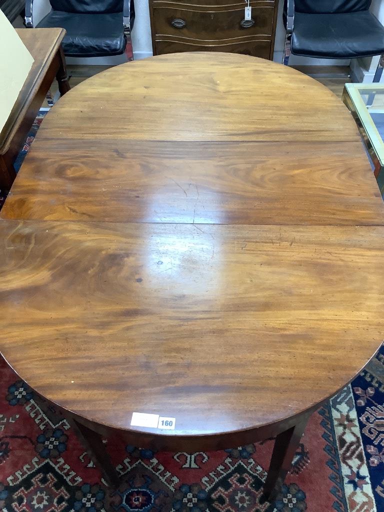 A George III mahogany D-end extending dining table, 157cm extended, width 106cm, height 71cm